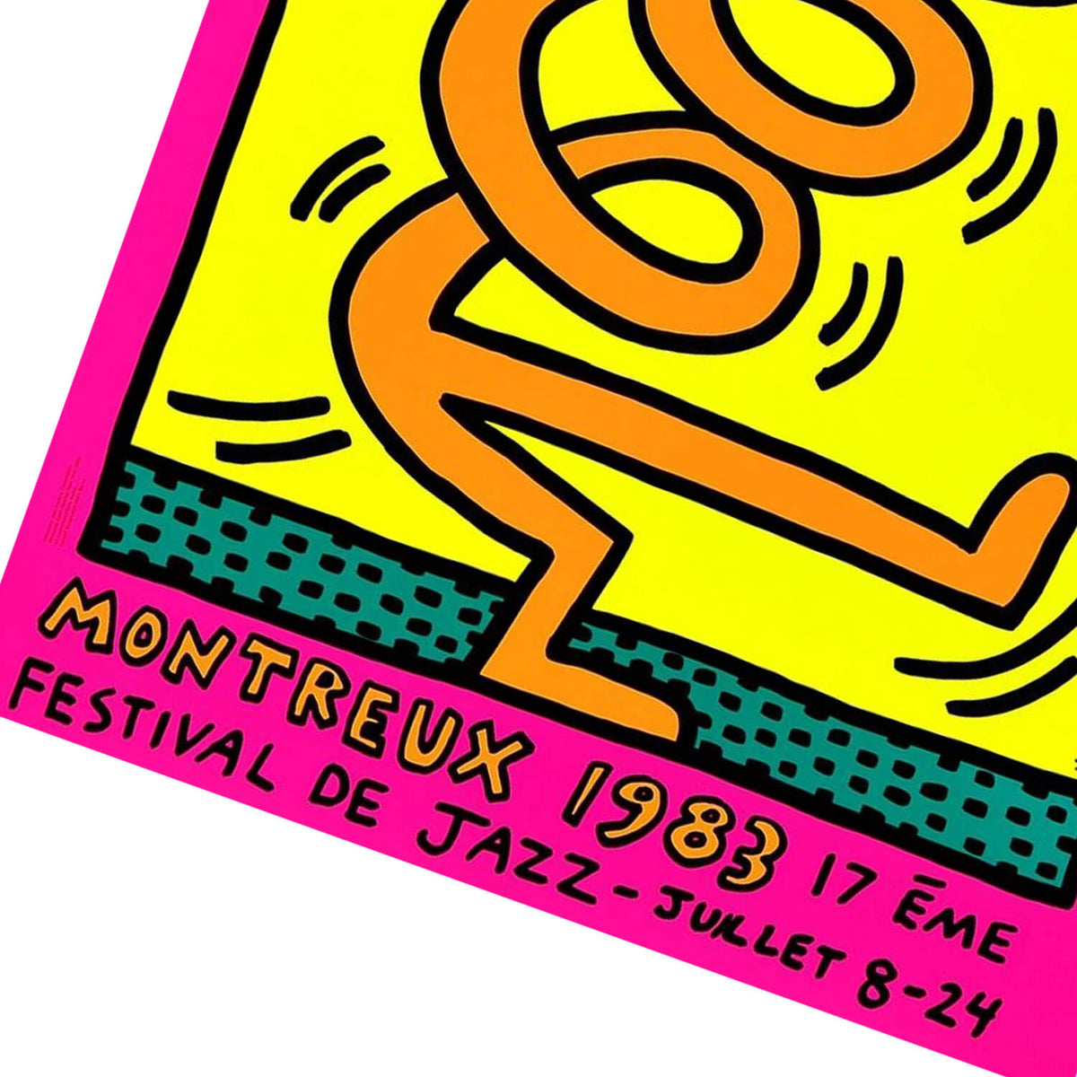 Original Vintage Keith Haring Festival De Jazz De Montreux Poster 1983 Orange Man