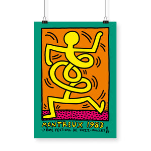 Original Vintage Keith Haring Festival De Jazz De Montreux Poster 1983 (Yellow Man)